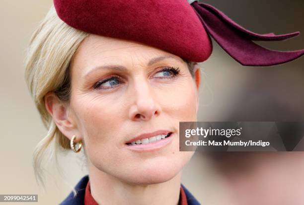 Zara Tindall attends day 2 'Style Wednesday' of the Cheltenham Festival at Cheltenham Racecourse on March 13, 2024 in Cheltenham, England. This year...