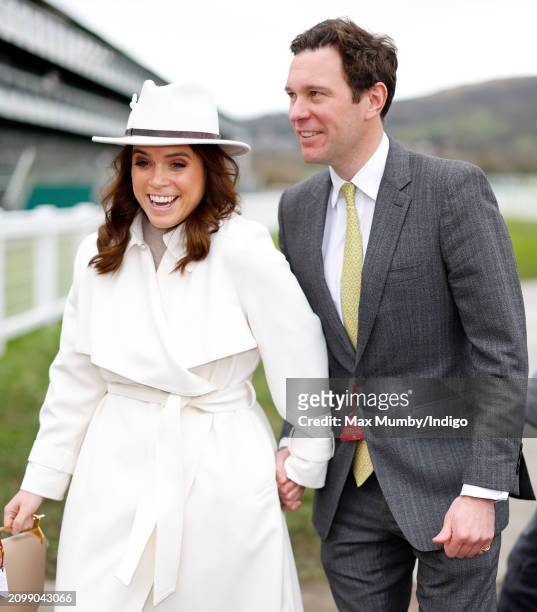 Princess Eugenie and Jack Brooksbank attend day 2 'Style Wednesday' of the Cheltenham Festival at Cheltenham Racecourse on March 13, 2024 in...