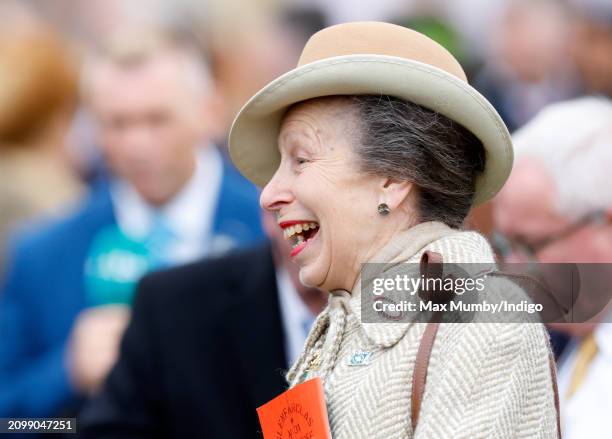 Princess Anne, Princess Royal attends day 2 'Style Wednesday' of the Cheltenham Festival at Cheltenham Racecourse on March 13, 2024 in Cheltenham,...