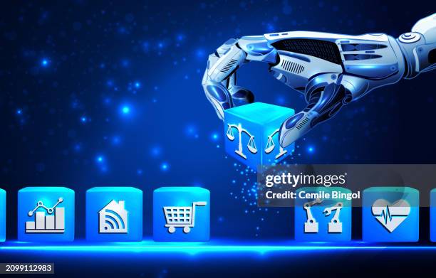 artificial intelligence in legal industry - virtual fair stock illustrations