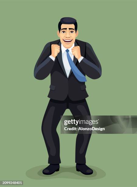 happy businessman. success in business. manifestation of joy. - super excited suit stock illustrations