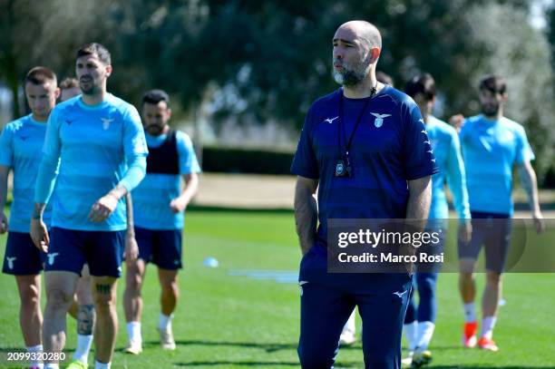 Lazio head coach Igor Tudor looks on during the SS Lazio training session at the Formello sport centre on March 20, 2024 in Rome, Italy.