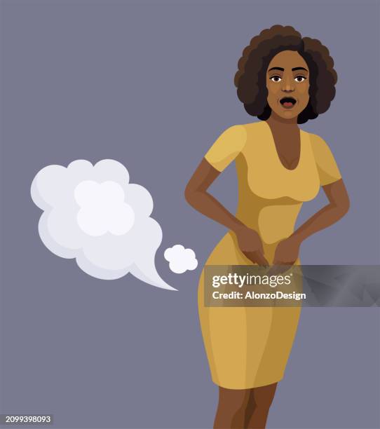african american woman farting. a conceptualization of healthcare and medicine. - fart stock illustrations