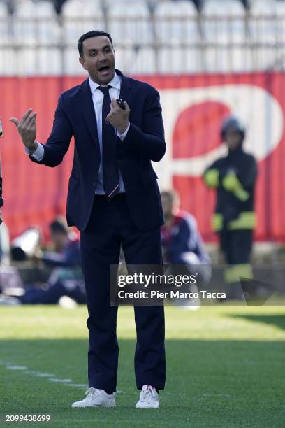 Raffaele Palladino head coach of AC Monza looks during the Serie A TIM match between AC Monza and Cagliari at U-Power Stadium on March 16, 2024 in...
