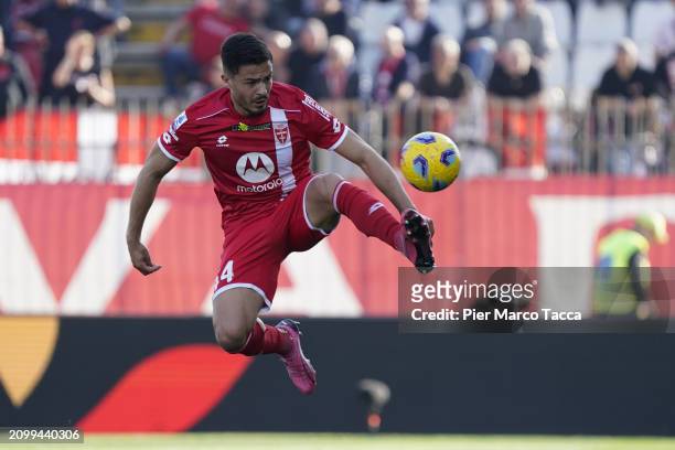 Andrea Carboni of AC Monza in action during the Serie A TIM match between AC Monza and Cagliari at U-Power Stadium on March 16, 2024 in Monza, Italy.
