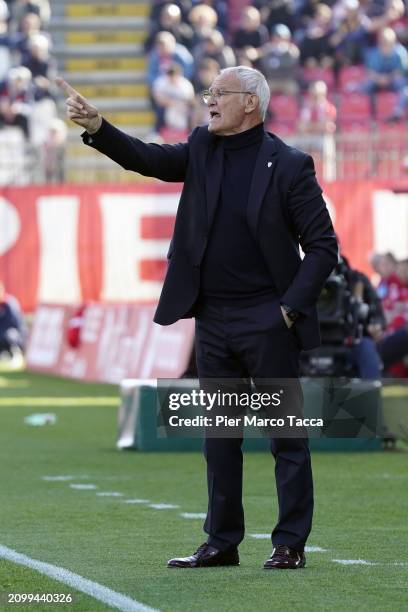 Head Coach of Cagliari Calcio, Claudio Ranieri gestrues during the Serie A TIM match between AC Monza and Cagliari at U-Power Stadium on March 16,...