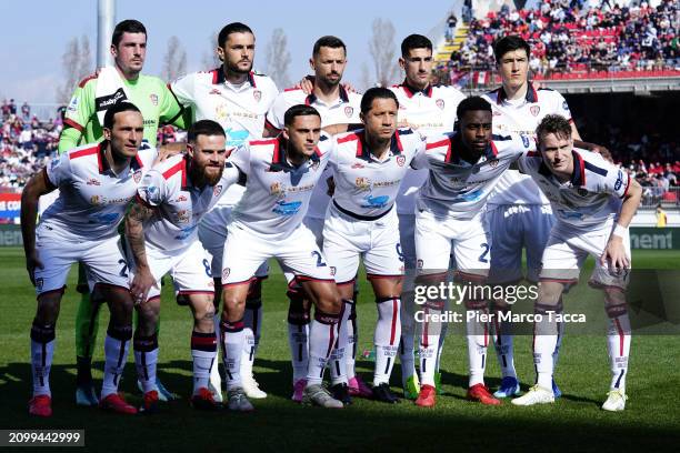 Line up of Cagliairi Calcio during the Serie A TIM match between AC Monza and Cagliari at U-Power Stadium on March 16, 2024 in Monza, Italy.