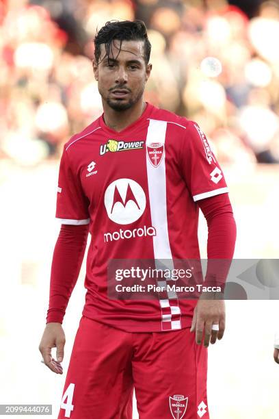 Armando Izzo of AC Monza looks during the Serie A TIM match between AC Monza and Cagliari at U-Power Stadium on March 16, 2024 in Monza, Italy.