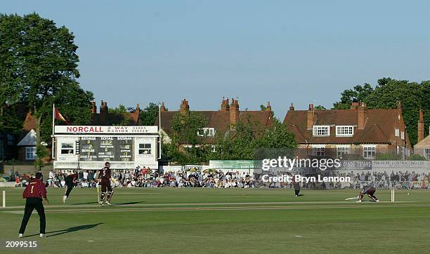 Crowds line the boundary during the Twenty20 Cup match between Northamptonshire and Somerset at The County Ground on June 20, 2003 in Northampton,...