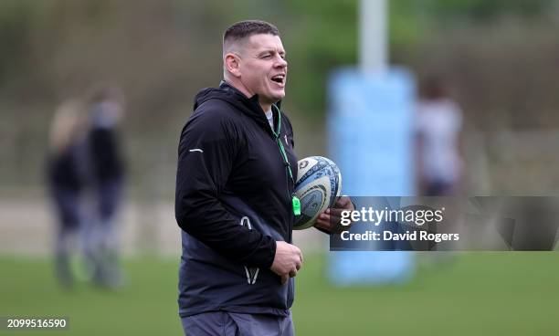 Lee Radford, the Northampton Saints defence coach, looks on during the Northampton Saints training session held at Franklin's Gardens on March 20,...