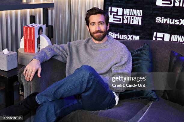 Jake Gyllenhaal visits SiriusXM's 'The Howard Stern Show' at SiriusXM Studios on March 20, 2024 in New York City.