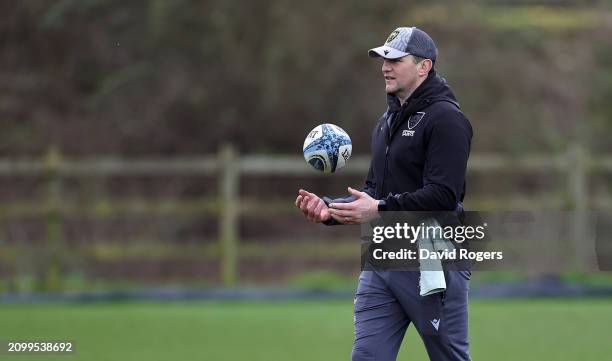 Phil Dowson, the Northampton Saints director of rugby, looks on during the Northampton Saints training session held at Franklin's Gardens on March...