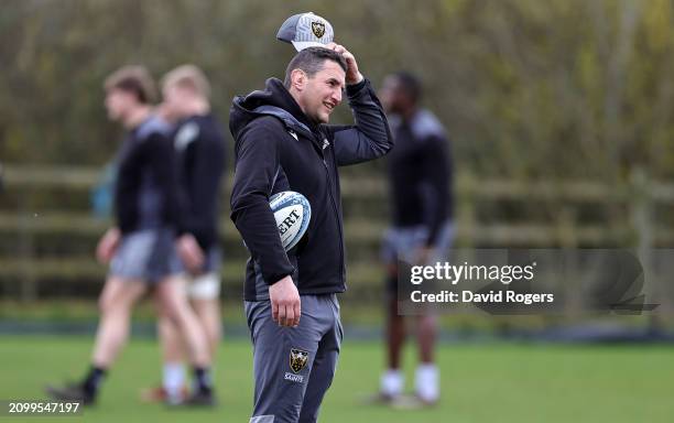 Phil Dowson, the Northampton Saints director of rugby, looks on during the Northampton Saints training session held at Franklin's Gardens on March...