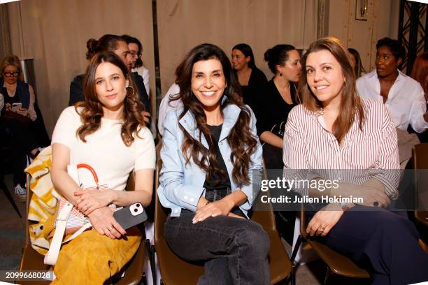 Mélanie Bernier, Reem Kherici, and Aurélie Arruti attend the Joone show at the Lutetia on March 20, 2024 in Paris, France.