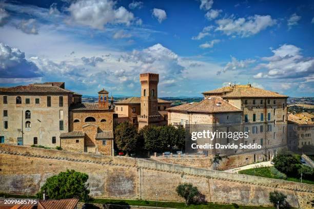 aerial view of the civic tower of the town of ostra - civic stock pictures, royalty-free photos & images