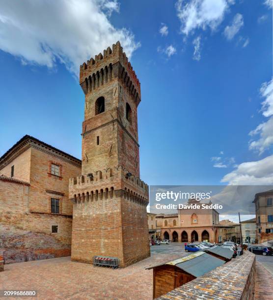 the civic tower of ostra - civic stock pictures, royalty-free photos & images