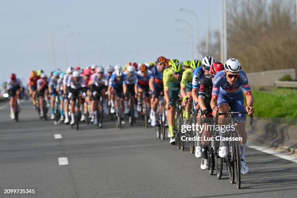 Silvan Dillier of Switzerland and Team Alpecin-Deceuninck leads the peloton during the 48th Classic Brugge-De Panne 2024 - Men's Elite a 198.9km one...