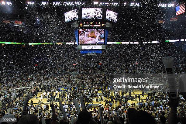 View of the SBC Center with fans in full celebration after the San Antonio Spurs won the NBA Championship after defeating the New Jersey Nets in game...