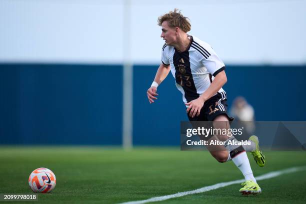 Maximilian Hennig of U18 Germany in action during the Under 18 Nations Tournament match between Netherlands v U18 Germany on March 20, 2024 in San...