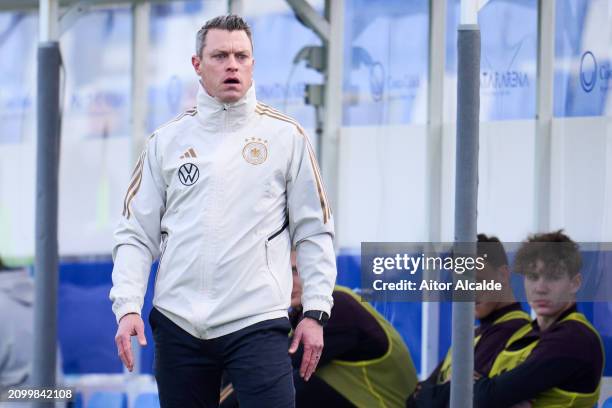 Hanno Balitsch Head Coach of U18 Germany reacts during the Under 18 Nations Tournament match between Netherlands v U18 Germany on March 20, 2024 in...