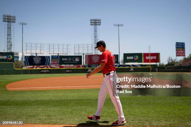 Garrett Whitlock of the Boston Red Sox walks to the bullpen before a 2024 Dominican Republic Series game against the Tampa Bay Rays as part of the...