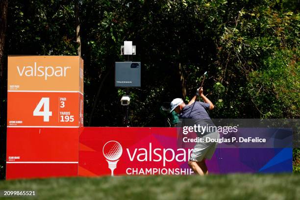 Taylor Pendrith of Canada hits from the fourth tee prior to the Valspar Championship at Copperhead Course at Innisbrook Resort and Golf Club on March...