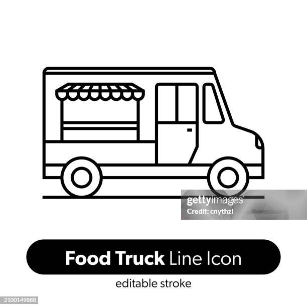 illustrazioni stock, clip art, cartoni animati e icone di tendenza di icona della linea food truck. icona vettoriale del tratto modificabile. - furgone ambulante