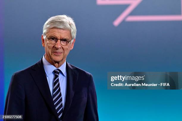 Arsene Wenger FIFA's Chief of Global Football Development speaks onstage before the Olympic football tournament final draw at Paris 2014 HQ on March...