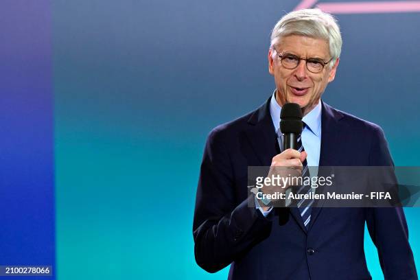 Arsene Wenger FIFA's Chief of Global Football Development speaks onstage before the Olympic football tournament final draw at Paris 2014 HQ on March...