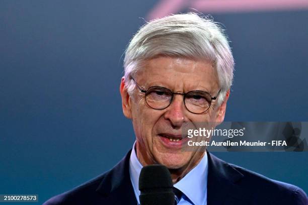 Arsene Wenger FIFA's Chief of Global Football Development speaks onstage before the Olympic football tournament final draw at Paris 2014 HQ on March...