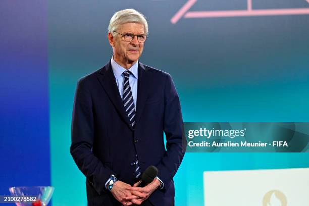 Arsene Wenger FIFA's Chief of Global Football Development looks o onstage before the Olympic football tournament final draw at Paris 2014 HQ on March...