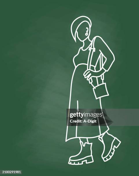 grunge fashion look chunky heels chalkboard - nonbinary stock illustrations