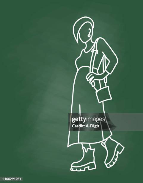 grunge fashion look chunky heels chalkboard - handbag vector stock illustrations