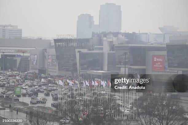 View of damage at Crocus City Hall concert venue near Moscow, Russia after fire extinguished following a gunmen attack that claimed the lives of at...