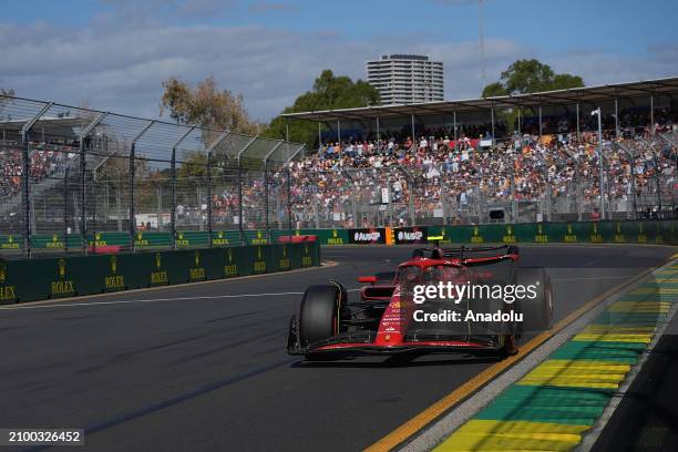 Spanish driver Carlos Sainz Jr. Of Scuderia Ferrari competes during qualifying for the Formula 1 Rolex Australian Grand Prix at the Albert Park...