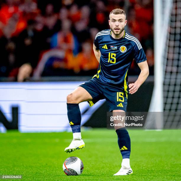 Scotland player Ryan Porteous is playing in the friendly match between the Netherlands and Scotland at the Johan Cruijff ArenA for the UEFA friendly...