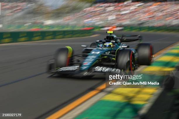 Fernando Alonso of Spain driving the Aston Martin AMR23 Mercedes during qualifying ahead of the F1 Grand Prix of Australia at Albert Park Circuit on...