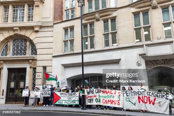 Pro-Palestinian students protest outside the Department for Education on 22nd March 2024 in London, United Kingdom. The students called for an...