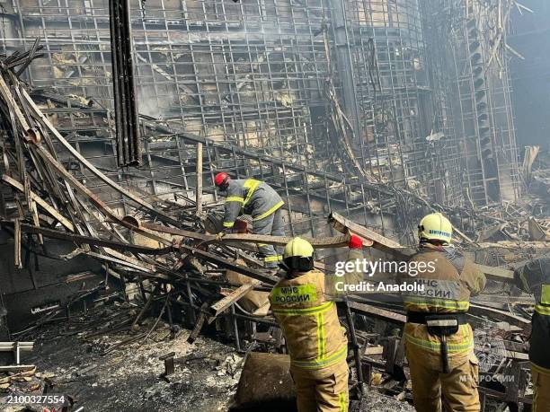 View of damage at Crocus City Hall concert venue near Moscow, Russia after fire extinguished following a gunmen attack that claimed the lives of at...