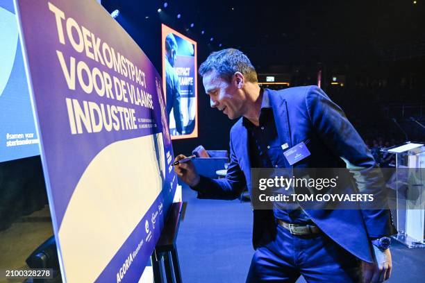 Flemish Minister of Employment, Economy, Social Economy and agriculture Jo Brouns pictured during the first Flemish Industry Summit, during the...