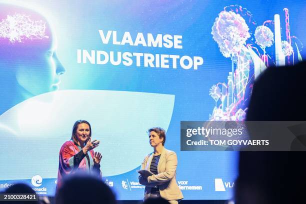 Flemish Minister of Domestic Policy and Living Together Gwendolyn Rutten pictured during the first Flemish Industry Summit, during the Flanders...