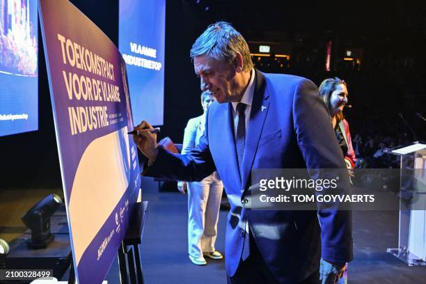 Flemish Minister President Jan Jambon pictured during the first Flemish Industry Summit, during the Flanders Technology and Innovation Festival in...