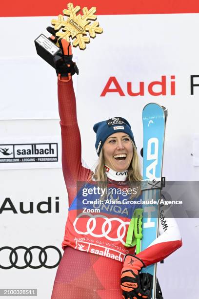 Cornelia Huetter of Team Austria takes 1st place during the Audi FIS Alpine Ski World Cup Finals Women's Downhill on March 23, 2024 in Saalbach...