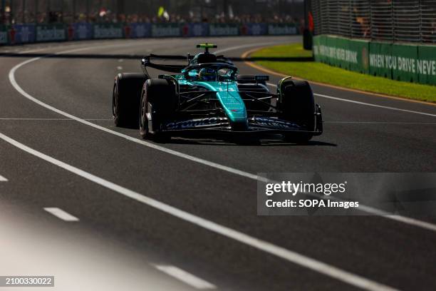 Fernando Alonso of Spain drives the Aston Martin AMR24 Mercedes during the qualifying ahead of the F1 Grand Prix of Australia at the Albert Park...