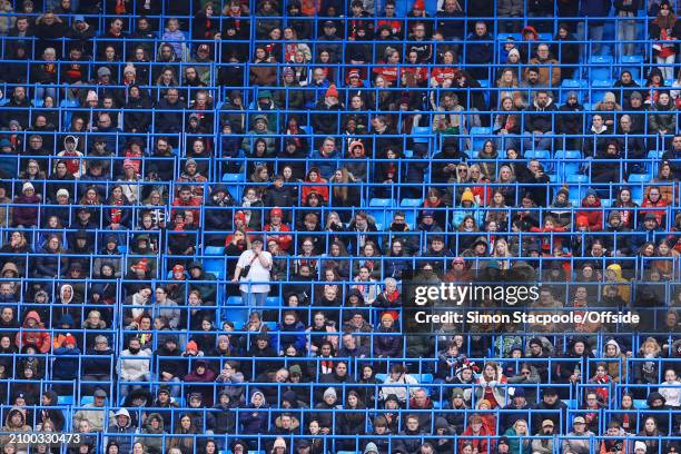 Fans look on from the safe standing section during the Barclays Women´s Super League match between Manchester City and Manchester United at Etihad...