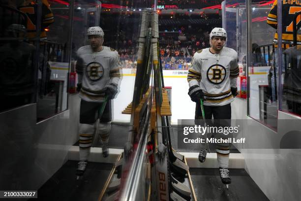 James van Riemsdyk of the Boston Bruins comes off the ice prior to the game against the Philadelphia Flyers at the Wells Fargo Center on March 23,...