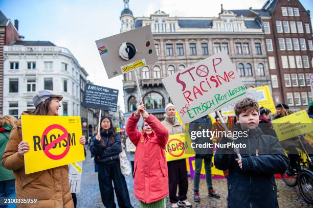 People are gathering at Dam Square in Amsterdam, on March 23 to call for diversity, solidarity, and an end to all forms of racism and discrimination...