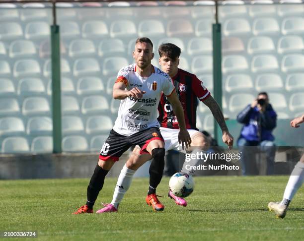 Antonino Ragusa of ACR Messina is playing during the Serie C match between ACR Messina and Foggia Calcio at the ''Franco Scoglio'' stadium in...