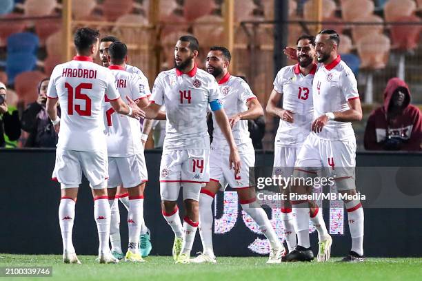 Players of Tunisia celebrates a goal which is later ruled out for offside during the FIFA Series 2024 Egypt match between Tunisia and Croatia at...