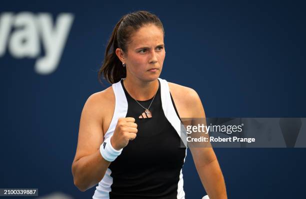 Daria Kasatkina in action against Claire Liu of the United States in the second round on Day 8 of the Miami Open Presented by Itau at Hard Rock...
